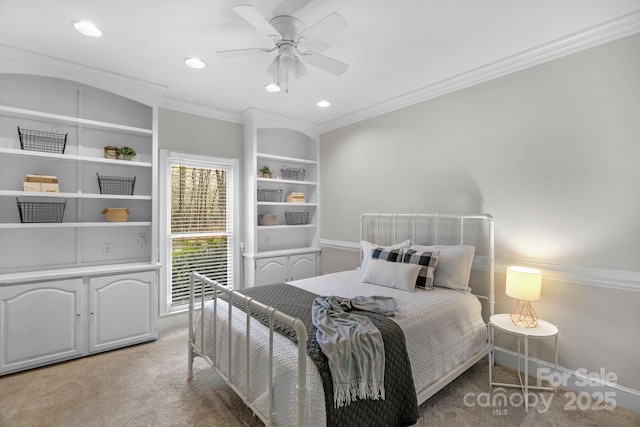 5750 Hemby Rd, Matthews, NC 28104 - bedroom with baseboards, ornamental molding, carpet flooring, and recessed lighting