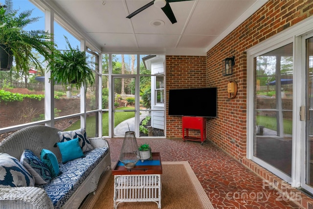 5750 Hemby Rd, Matthews, NC 28104 - sunroom featuring an outdoor living space and a ceiling fan