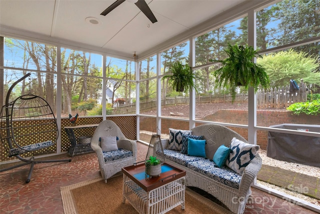 5750 Hemby Rd, Matthews, NC 28104 - sunroom with ceiling fan and outdoor lounge area
