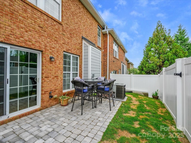 view of patio / terrace featuring central AC and a fenced backyard