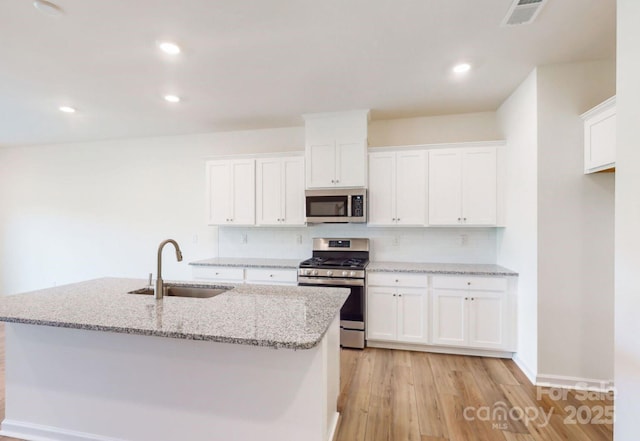 kitchen with tasteful backsplash, appliances with stainless steel finishes, a sink, and visible vents