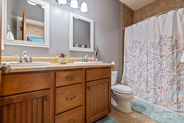 50 Honey Mountain Ln, Lake Toxaway, NC 28747 - bathroom with double vanity, a shower with curtain, and tile patterned floors