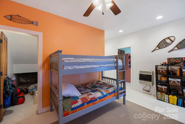 50 Honey Mountain Ln, Lake Toxaway, NC 28747 - carpeted bedroom featuring heating unit, recessed lighting, and ceiling fan