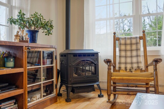 50 Honey Mountain Ln, Lake Toxaway, NC 28747 - detailed view of a wood stove and wood finished floors