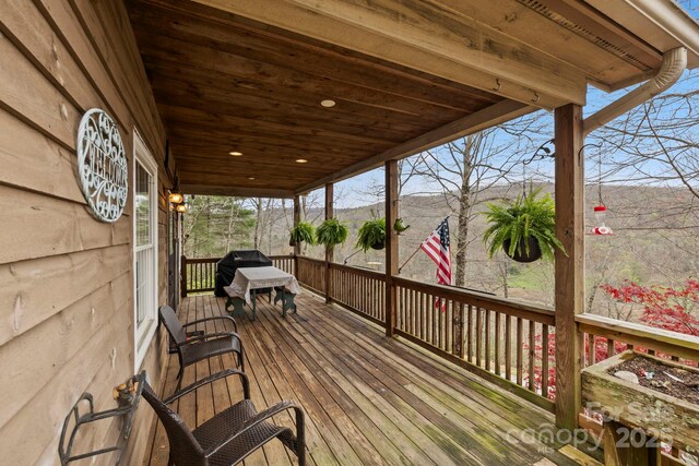 50 Honey Mountain Ln, Lake Toxaway, NC 28747 - wooden terrace featuring a grill