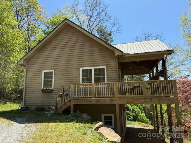 50 Honey Mountain Ln, Lake Toxaway, NC 28747 - back of property featuring a deck, a metal roof, and stairway