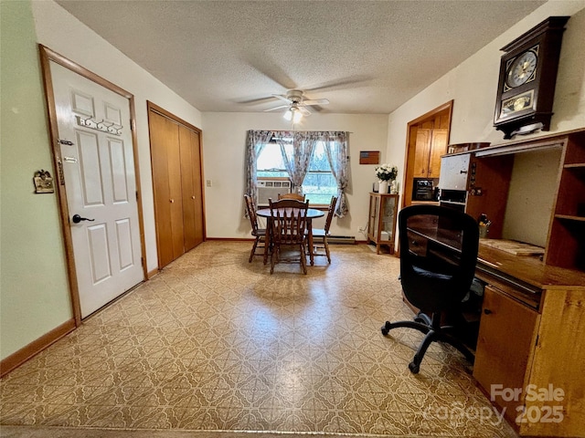 138 Friendship Dr, Ellenboro, NC 28040 - office area with a textured ceiling, baseboards, and ceiling fan