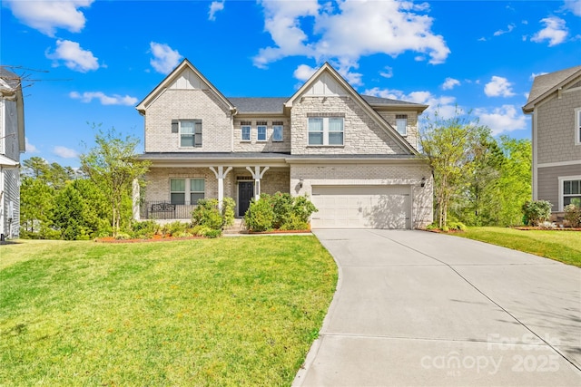 12305 Stinson Ct, Charlotte, NC 28277 - craftsman-style house featuring brick siding, driveway, a front lawn, and covered porch