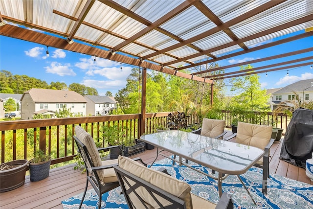 12305 Stinson Ct, Charlotte, NC 28277 - wooden deck featuring a residential view, outdoor dining area, and a pergola