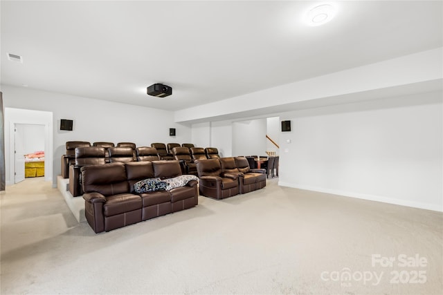 12305 Stinson Ct, Charlotte, NC 28277 - home theater room with light carpet, baseboards, and visible vents
