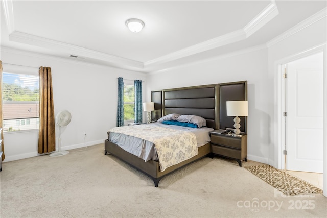 12305 Stinson Ct, Charlotte, NC 28277 - carpeted bedroom featuring baseboards, ornamental molding, and a raised ceiling