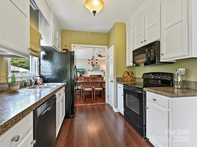 2516 Middlebridge Ln, Charlotte, NC 28270 - kitchen featuring white cabinets, black appliances, and dark countertops