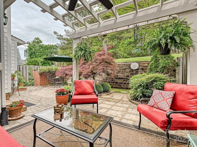 2516 Middlebridge Ln, Charlotte, NC 28270 - view of patio / terrace with a pergola, an outdoor hangout area, and fence