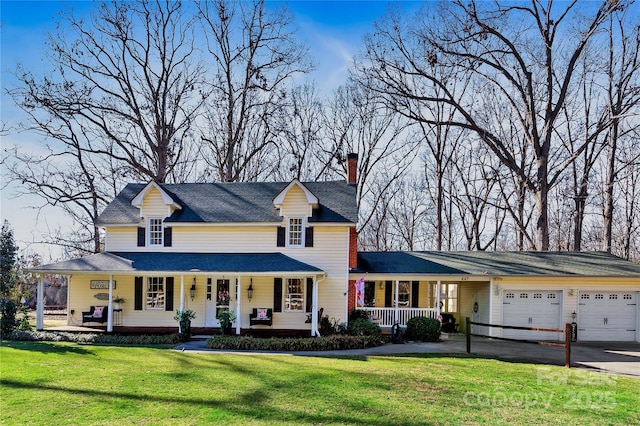 447 Henderson Rd, Chesnee, SC 29323 - view of front of house with concrete driveway, an attached garage, a front yard, a porch, and a shingled roof