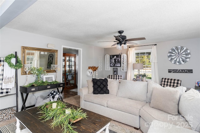 447 Henderson Rd, Chesnee, SC 29323 - living area with a ceiling fan and a textured ceiling