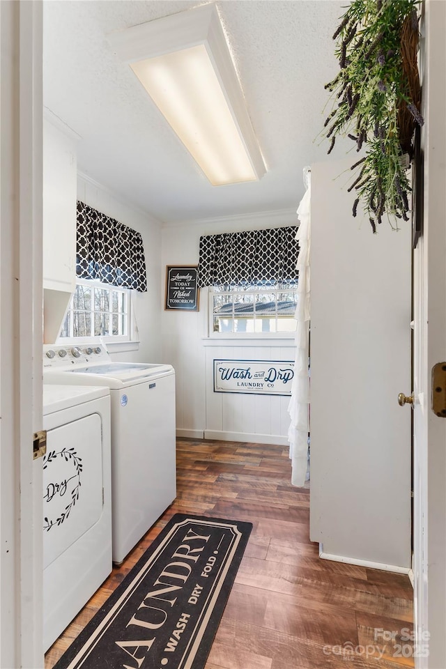 447 Henderson Rd, Chesnee, SC 29323 - laundry room featuring wood finished floors, washing machine and clothes dryer, and baseboards