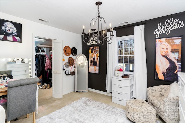 447 Henderson Rd, Chesnee, SC 29323 - interior space with a spacious closet, visible vents, a closet, and an inviting chandelier