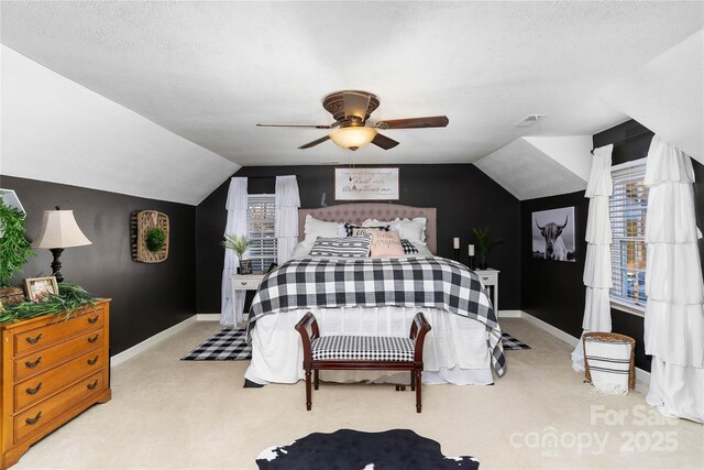 447 Henderson Rd, Chesnee, SC 29323 - carpeted bedroom with visible vents, baseboards, a ceiling fan, and lofted ceiling