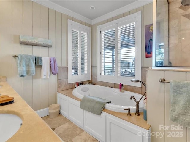 116 Dana Rd, Waynesville, NC 28786 - bathroom featuring a bath, crown molding, a sink, and tiled shower