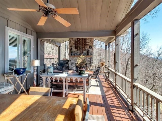116 Dana Rd, Waynesville, NC 28786 - wooden deck with outdoor dining space and ceiling fan