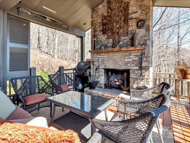 116 Dana Rd, Waynesville, NC 28786 - view of patio / terrace featuring an outdoor stone fireplace