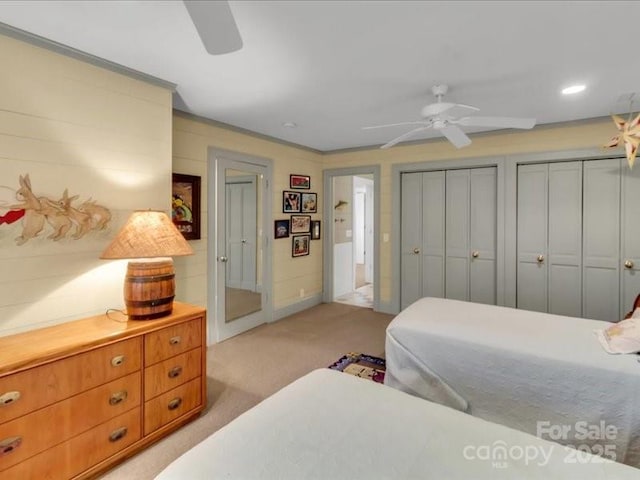 116 Dana Rd, Waynesville, NC 28786 - bedroom with two closets, light colored carpet, and a ceiling fan