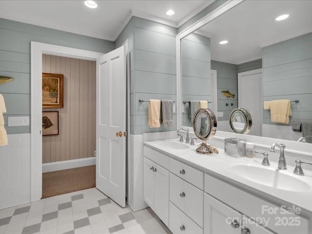 116 Dana Rd, Waynesville, NC 28786 - bathroom featuring tile patterned floors, double vanity, a sink, and recessed lighting