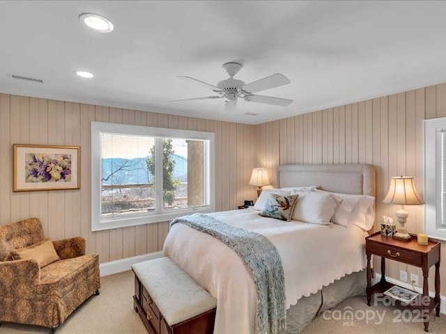 116 Dana Rd, Waynesville, NC 28786 - bedroom featuring baseboards, visible vents, light colored carpet, and a ceiling fan