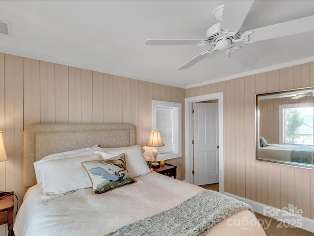 116 Dana Rd, Waynesville, NC 28786 - bedroom with wooden walls and ceiling fan