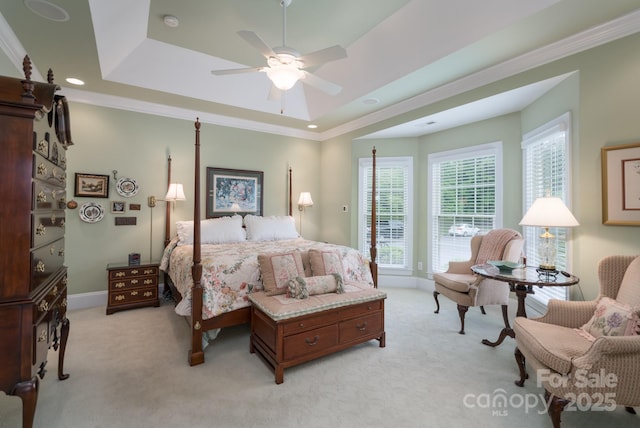 104 Hallmark Xing, Rock Hill, SC 29732 - bedroom featuring recessed lighting, a tray ceiling, baseboards, ornamental molding, and light colored carpet