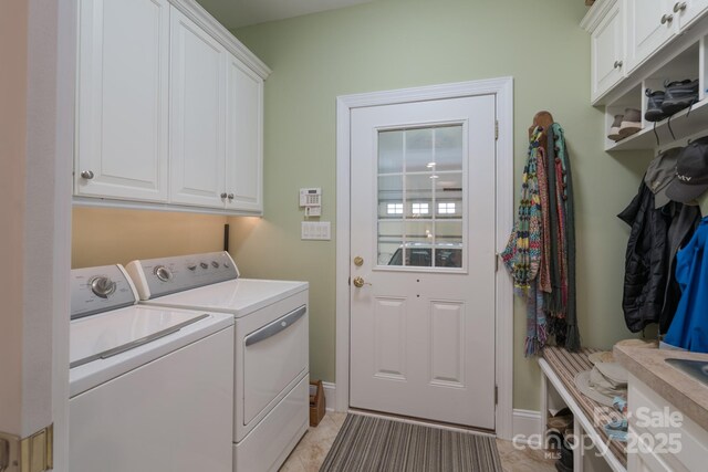 104 Hallmark Xing, Rock Hill, SC 29732 - washroom featuring separate washer and dryer, cabinet space, and baseboards