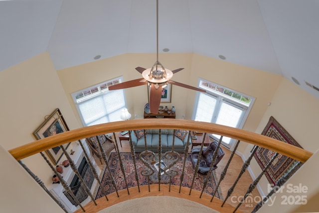 104 Hallmark Xing, Rock Hill, SC 29732 - stairway with ceiling fan and high vaulted ceiling