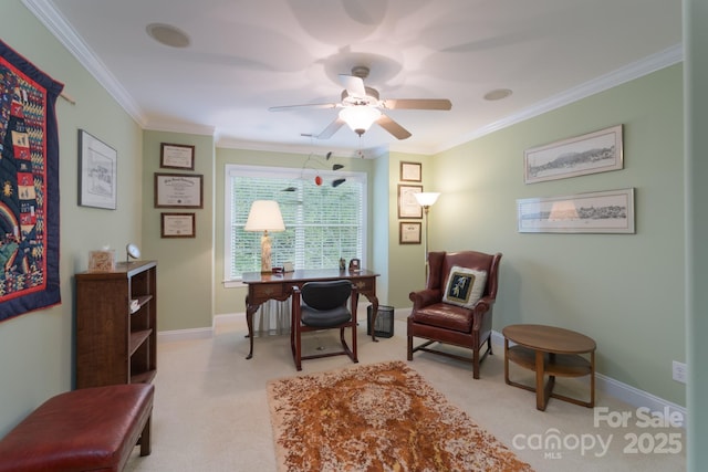 104 Hallmark Xing, Rock Hill, SC 29732 - office featuring crown molding, a ceiling fan, light carpet, and baseboards