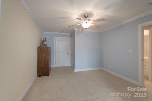 104 Hallmark Xing, Rock Hill, SC 29732 - unfurnished bedroom with ornamental molding, a ceiling fan, light carpet, and baseboards