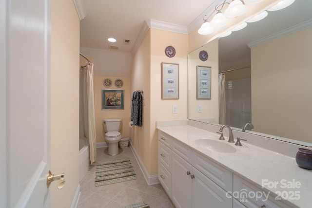 104 Hallmark Xing, Rock Hill, SC 29732 - bathroom with vanity, crown molding, toilet, visible vents, and tile patterned flooring