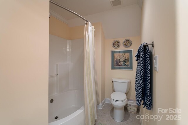 104 Hallmark Xing, Rock Hill, SC 29732 - bathroom with shower / bathtub combination with curtain, tile patterned floors, toilet, visible vents, and baseboards