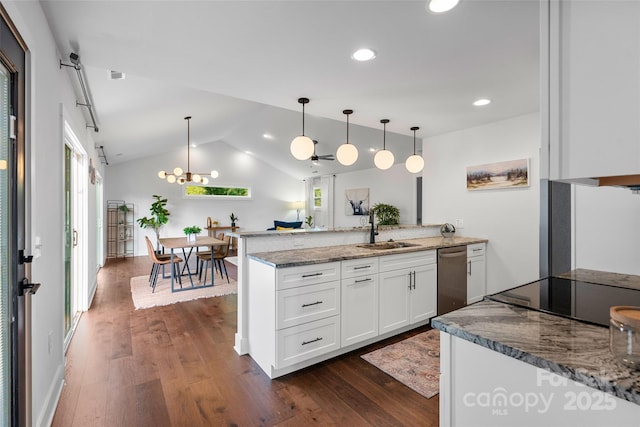 110 Hayden Way, Asheville, NC 28803 - kitchen with dark wood-type flooring, a peninsula, stainless steel dishwasher, and a sink