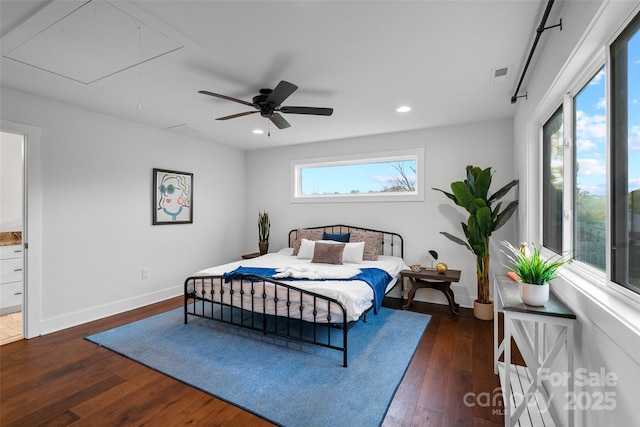 110 Hayden Way, Asheville, NC 28803 - bedroom with dark wood-type flooring, visible vents, recessed lighting, and attic access