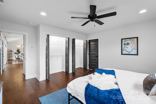 110 Hayden Way, Asheville, NC 28803 - bedroom featuring wood finished floors, attic access, ceiling fan, and recessed lighting