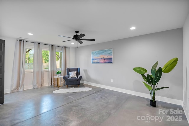 110 Hayden Way, Asheville, NC 28803 - living area with recessed lighting, finished concrete floors, baseboards, and a ceiling fan