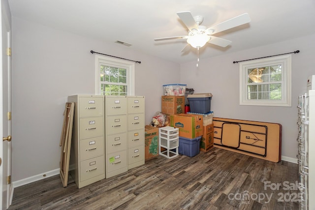22025 Torrence Chapel Rd, Cornelius, NC 28031 - office with wood finished floors, a ceiling fan, and baseboards
