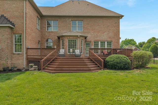 9008 Skipaway Dr, Waxhaw, NC 28173 - rear view of property with brick siding, a deck, and a shingled roof