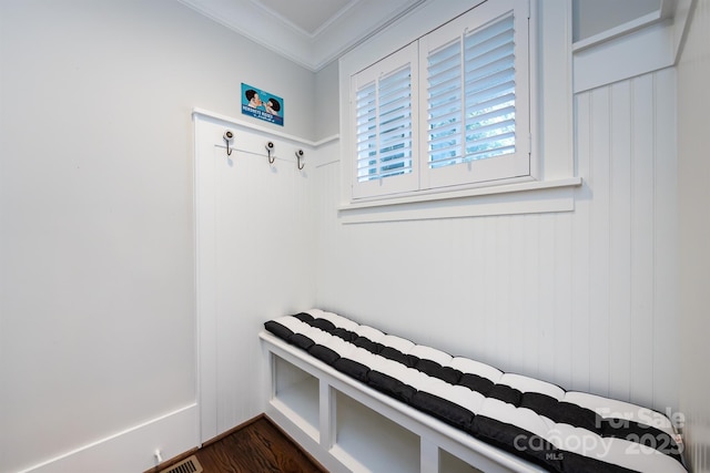 1550 Matthew Mcclure Cir, Davidson, NC 28036 - mudroom with ornamental molding and dark wood finished floors