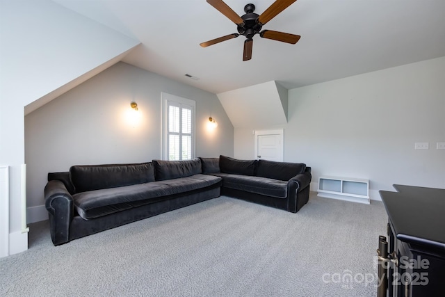 1550 Matthew Mcclure Cir, Davidson, NC 28036 - carpeted living room with a ceiling fan and vaulted ceiling