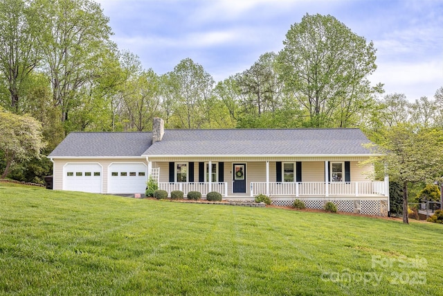 207 New Orleans Blvd, Morganton, NC 28655 - ranch-style house with a garage, a shingled roof, a front yard, and covered porch