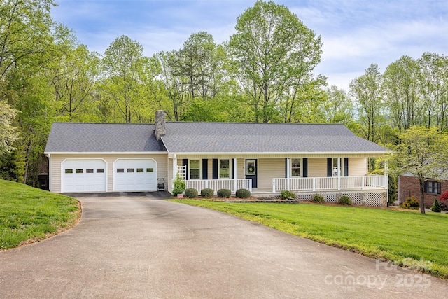 207 New Orleans Blvd, Morganton, NC 28655 - ranch-style house with aphalt driveway, a shingled roof, a porch, a front yard, and a garage