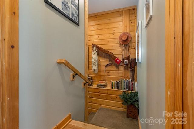 263 Mine Cove Rd, Spruce Pine, NC 28777 - stairway featuring wooden walls