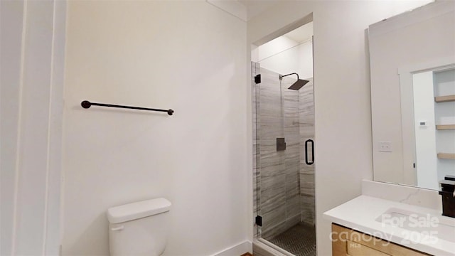 472 Bellingshire Dr, Mount Ulla, NC 28125 - full bathroom featuring toilet, a stall shower, and vanity