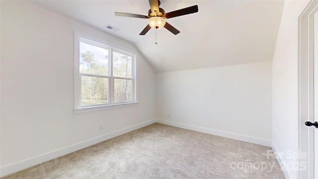 472 Bellingshire Dr, Mount Ulla, NC 28125 - additional living space with carpet floors, baseboards, a ceiling fan, and vaulted ceiling