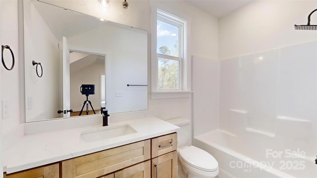 472 Bellingshire Dr, Mount Ulla, NC 28125 - full bathroom featuring toilet, vanity, and shower / washtub combination